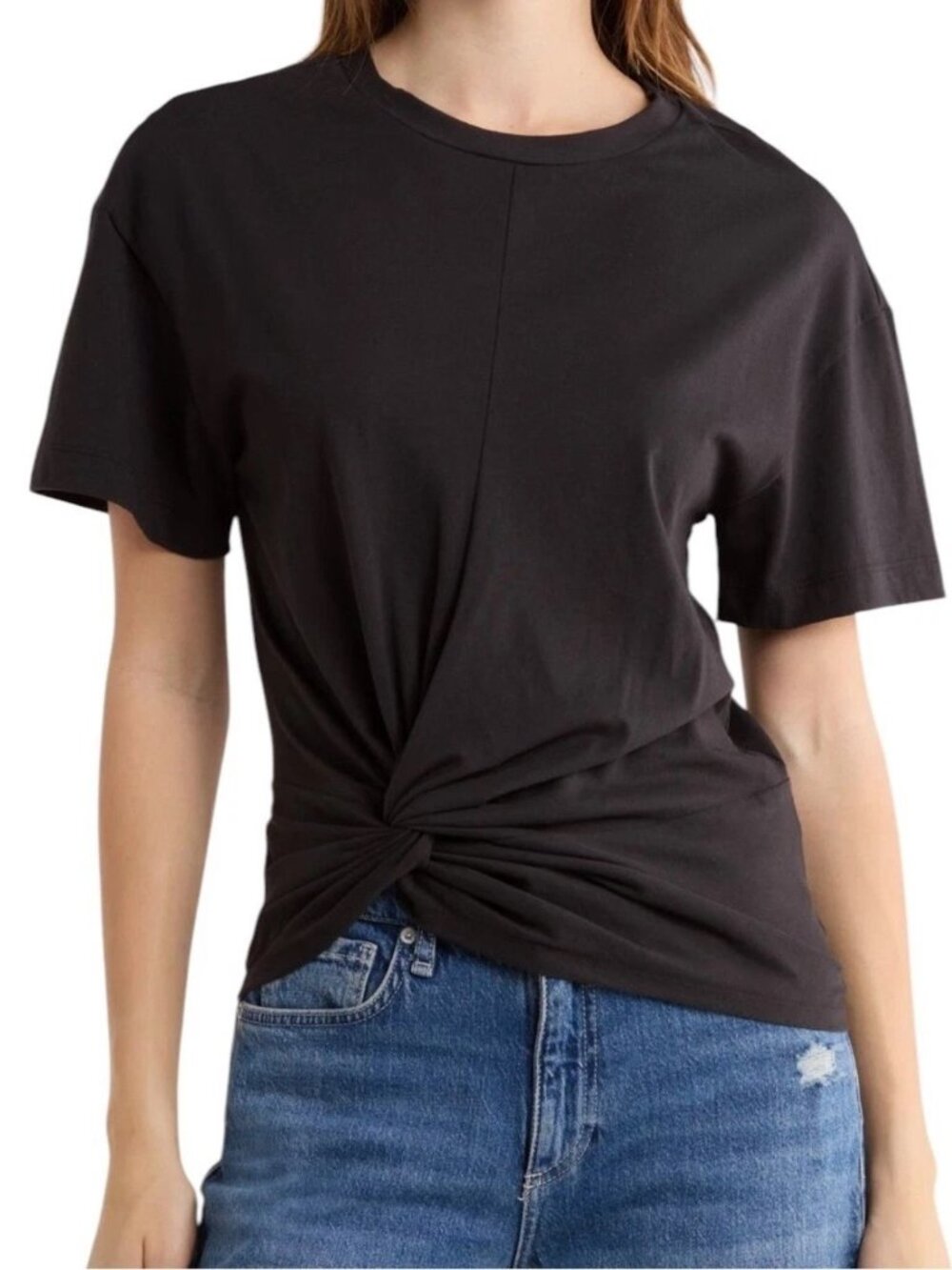 rag & bone Draped Twist Front Tee Black Cotton Size S